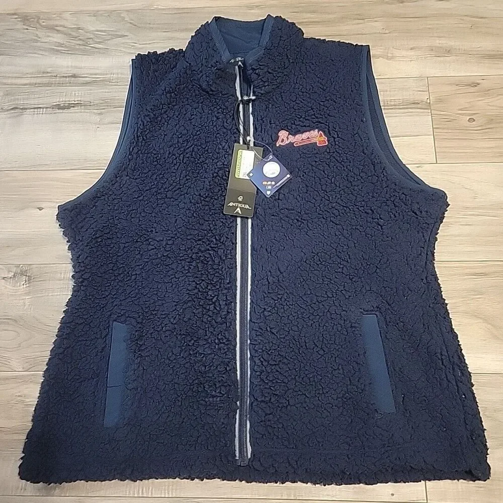 Atlanta Braves Antigua Sherpa Vest Womens‎ Authentic MLB Full-Zip Jacket NWT